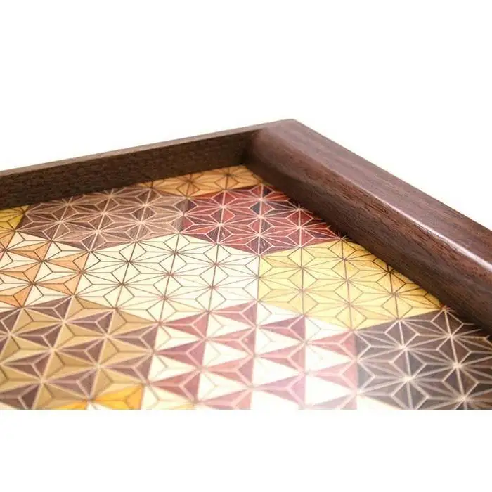 寄木袖付き長角盆　亀甲（大）［工芸品工芸品］