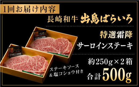【全6回定期便】長崎和牛 出島ばらいろ  サーロイン ステーキ約500g（約250g×2枚）[QBN020]