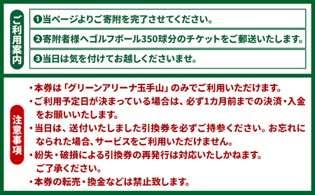 ゴルフ場 練習 ボール 350球 引換券 平日 休日 グリーンアリーナ玉手山