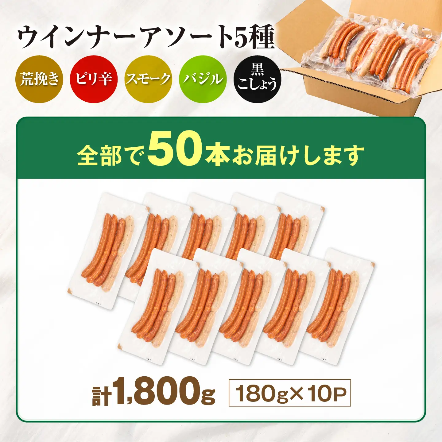 ウインナー アソート 5種×10パック 計1800g [VAN002]ウインナー