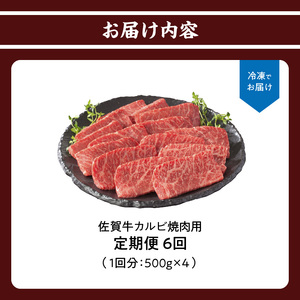 佐賀牛カルビ焼肉用 定期便 約500g×4パック（6回）｜牛肉定期便【Z107】