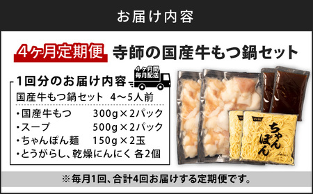 【4ヶ月定期便】寺師の国産牛もつ鍋セット 4～5人前 K005-T01 肉 牛肉 冷凍