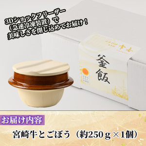 料亭の釜めし・極＜宮崎牛と牛蒡＞（250g×1個） 釜飯 料亭 惣菜 時短 お取り寄せ グルメ 冷凍 レンジアップ【TW-4】【魚甚閣 常若】