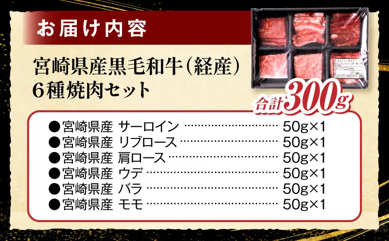 宮崎県産黒毛和牛(経産)6種焼肉セット 300g_b0749_my_x2