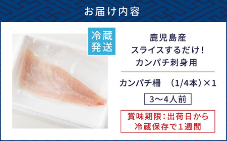 鹿児島産 スライスするだけ！カンパチ刺身用 1/4本 3～4人前 K100-006 魚