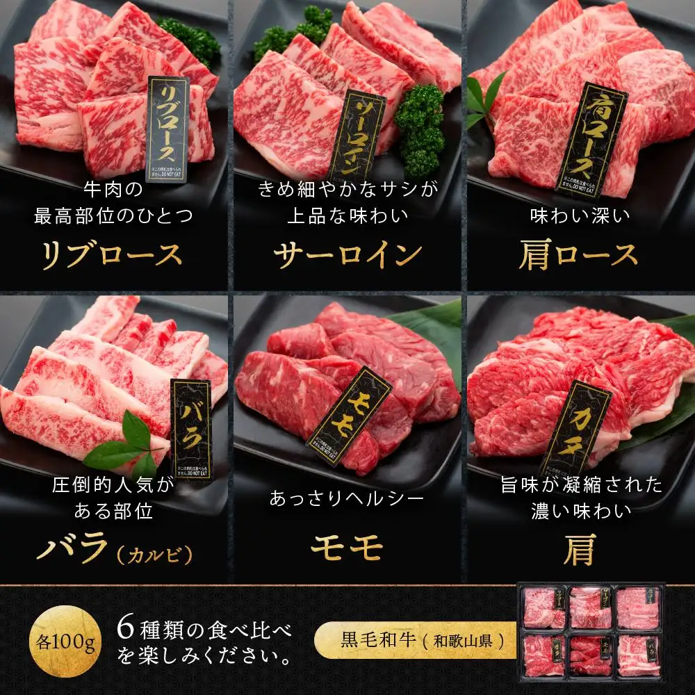 紀州和華牛 熟成 食べ比べ 焼肉セット 6種盛り600g