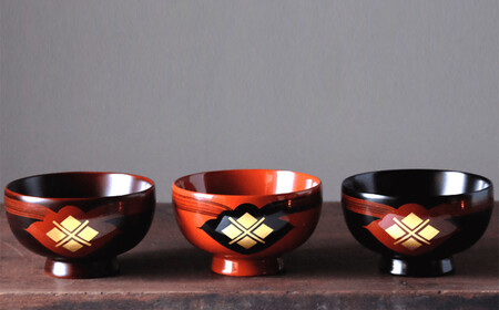 【伝統工芸品】【秀衡塗】汁椀 花塗り 秀衡一つ雲 3個（黒・朱・溜め）【ocy915-hit-3-k-r-t】