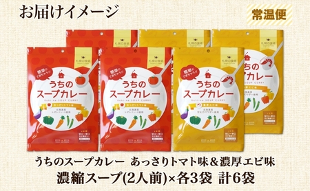 スープカレーの素 うちのスープカレー 2種セットA 計6袋 トマト味 濃厚エビ味 小分け スープカレー スパイス スープ カレー トマト エビ 簡単 ギフト ピーアンドピー 送料無料 北海道 札幌市