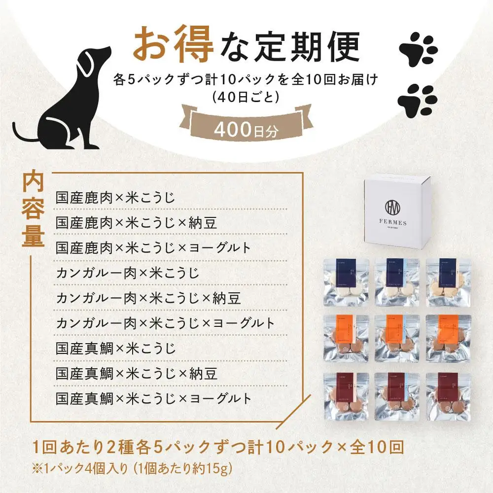 【定期便10回】 わんちゃん発酵健康おやつ【FERMES】 お得な定期便400日分