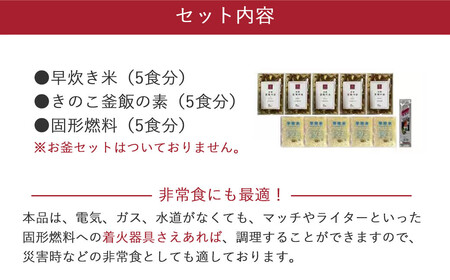 新居浜産きのこがたっぷり きのこ釜めしセット 5食揃え 追加用 釜なし（お米・きのこ釜飯の素・固形燃料） 