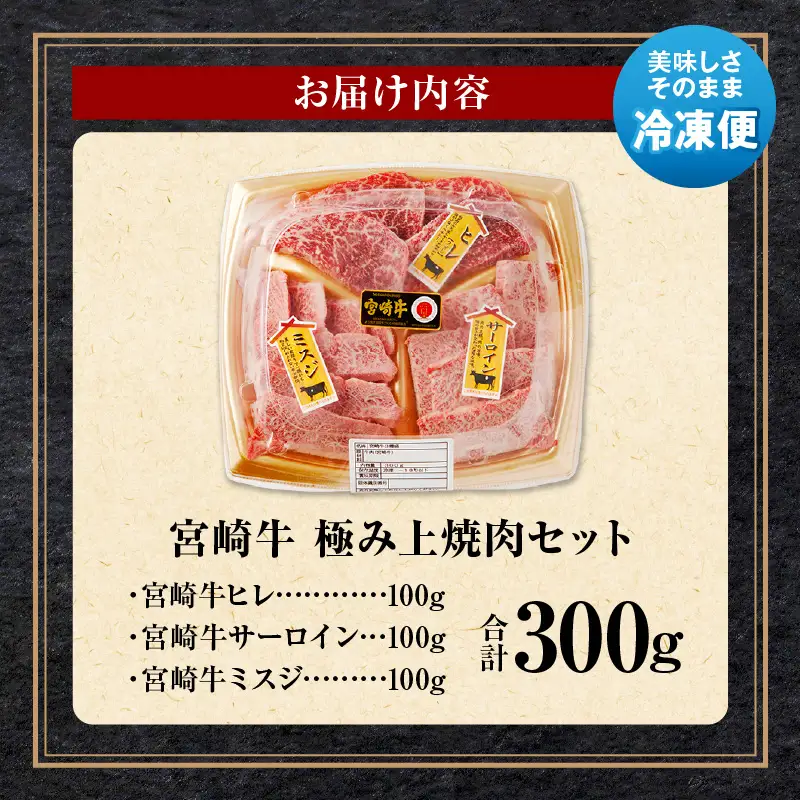 牛肉 焼肉 牛肉[宮崎牛 ヒレ・サーロイン・ミスジ セット 300g]