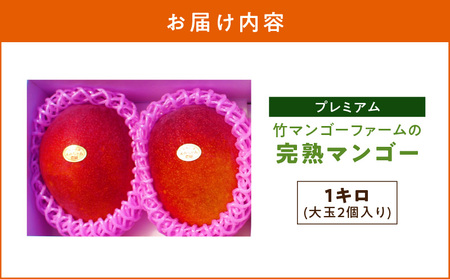 【 2026年 先行予約 】 竹マンゴーファーム の プレミアム 完熟 マンゴー 1キロ （ 大玉 2個入り ） C039-003 果物 フルーツ