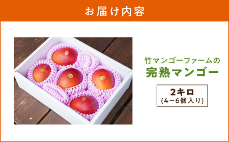 【 2026年 先行予約 】 竹マンゴーファーム の 完熟 マンゴー 2キロ （ 4～6個入り ） C039-006 果物 フルーツ