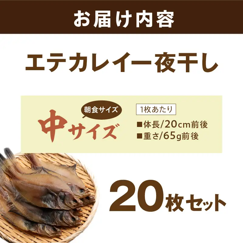 【店主一押し！絶品干物！高リピート！】エテカレイ一夜干し　中サイズ（朝食サイズ）20枚