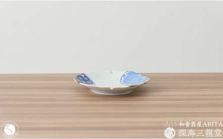 染付と赤絵雪輪皿 麻の葉 2枚 セット 深海三龍堂 有田焼 和食器 和風 小皿 銘々皿 取り皿 七宝 染付 青 赤 A24-91