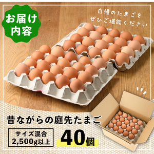 【A7052】昔ながらの庭先たまご(40個・サイズ混合) 卵 玉子 たまご 平飼い 40個 濃厚 うまみ 卵かけご飯 目玉焼き 卵焼き ごはん おかず【ファームあるむ】