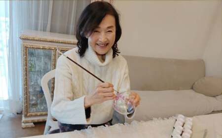 【絵付け手描き】ランプティーポット、カップ＆ソーサー 2点セット「華やぎ」 江上智子作