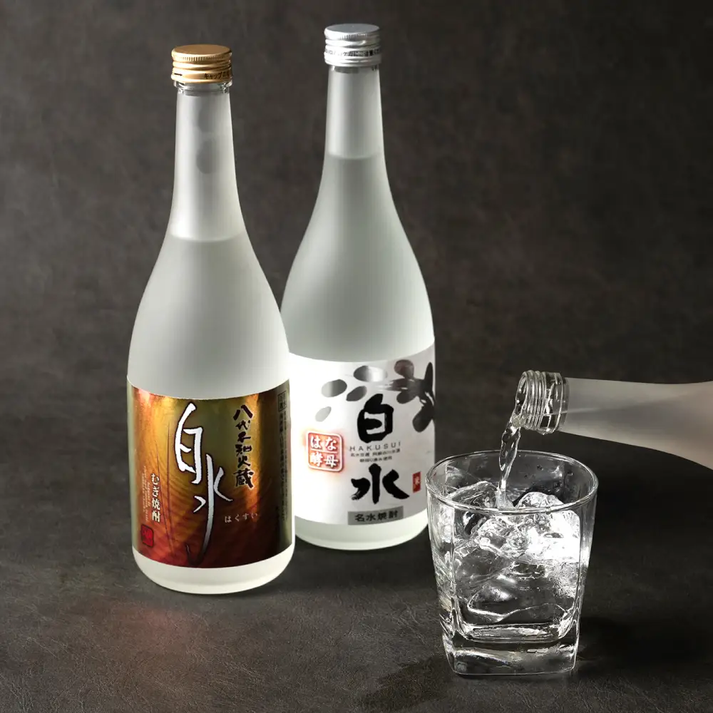 八代不知火蔵 白水 麦 華酵母 焼酎 飲み比べ 720ml 各1本 (計2本) 瓶 むぎ焼酎 米焼酎 はくすい 酒 本格焼酎 乙類 25度 蒸留酒 独自の酵母