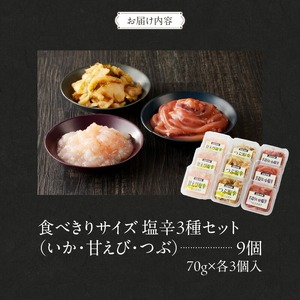 塩辛 3種セット いか 甘えび つぶ 70g × 各3個入 計9個 _HD025-019