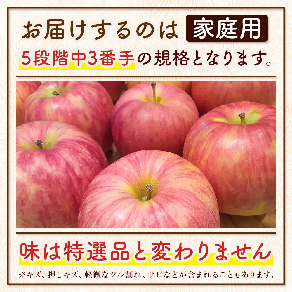 【26年12月発送】りんご【糖度13度以上】サンふじ【家庭用】約3kg 8～12玉程度 津軽農園