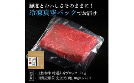 土佐和牛 特選赤身ブロック500g 田野屋銀象完全天日塩1P付き 長期熟成肉 田野屋銀象 完全天日塩付き 赤身 牛肉 ブロック 肉 お肉 和牛 国産 牛 熟成肉 ブロック肉【株式会社LATERAL】 [BQAU061]