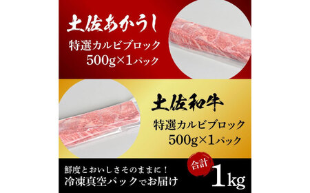 熟成肉 土佐あかうし 土佐和牛2種食べ比べ 特選カルビブロック 約1kg (約500g×各1) 【株式会社LATERAL】 [ATAY094]