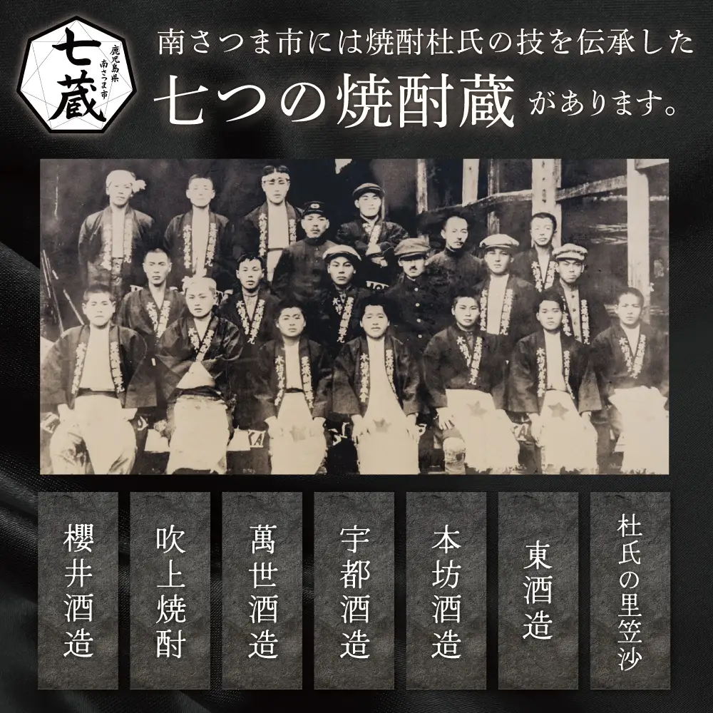 【ふるさと納税限定】焼酎杜氏発祥の地 南さつま七蔵の本格芋焼酎代表銘柄7本セット 鹿児島 本格焼酎 芋焼酎 25% 720ml 900ml 米麹 さつまいも 飲み比べ ロック 水割り お湯割り ハイボール お酒 厳選 希少 限定