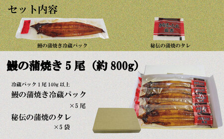 特上うなぎ 蒲焼 国産 5尾 約800g うなぎ