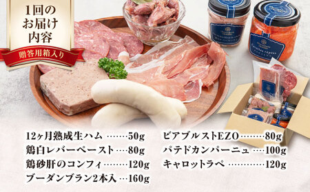 【全3回定期便】ニセコシャルキュトリーセット 7点 生ハム ソーセージ ウインナー ブロック 手作り おつまみ 冷蔵配送 北海道 [AJAI020]