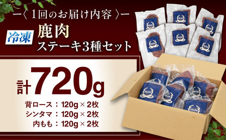 【全12回定期便】鹿肉 ステーキ 3種 セット ( 背ロース シンタマ 内もも 各2枚 ) 鹿肉 ステーキ 赤身 [AJAO025]