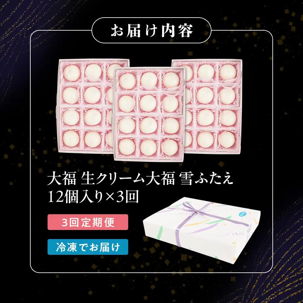 【3回定期便】お菓子 和 大福 生クリーム 雪ふたえ 12個 【ささもり おかし 食品 和 贈り物 宮城県 名物 銘菓 小豆 ふるさとの味 人気 おすすめ 送料無料】 お菓子 ｜ ささもり 和菓子 贈り物 宮城県 名物 ふるさとの味