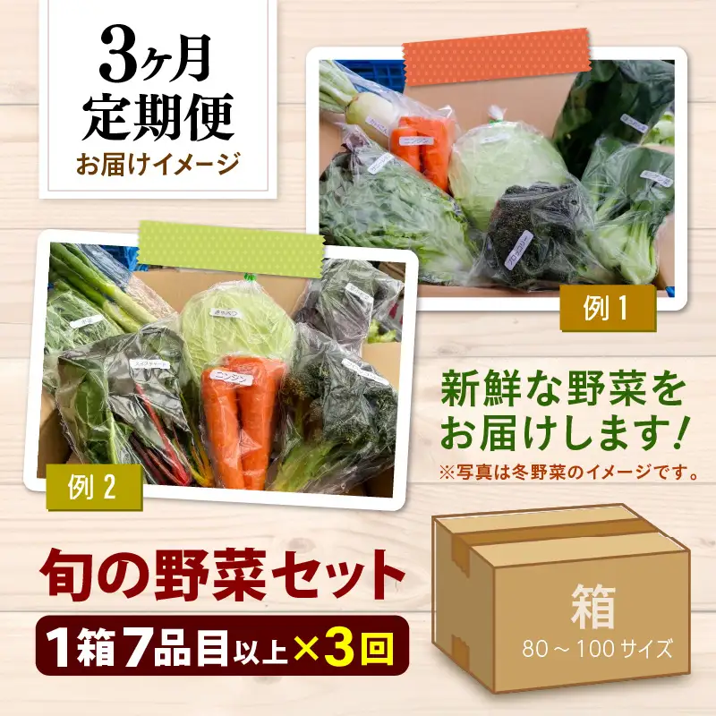 【3ヶ月連続お届け】農家直送 旬の野菜セット 7品目以上 1箱 ／ 定期便 3回 季節 野菜 ボックス BOX セット セレクト 農家 おまかせ 多品目 旬 詰め合わせ 根菜 葉物 [aw028-a001]