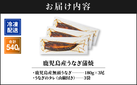 【 土用の丑の日特集 】 2446 鹿児島産うなぎ 合計540g（180g×3尾） KN021-015-03 鰻 魚 惣菜 総菜