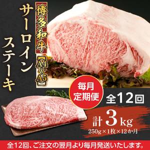 【毎月定期便】【A4～A5】博多和牛サーロインステーキ　250g[250g×1枚]全12回　AO060