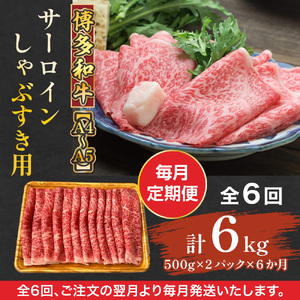 【毎月定期便】【A4～A5】博多和牛サーロインしゃぶすき用 1kg 全6回　AO072