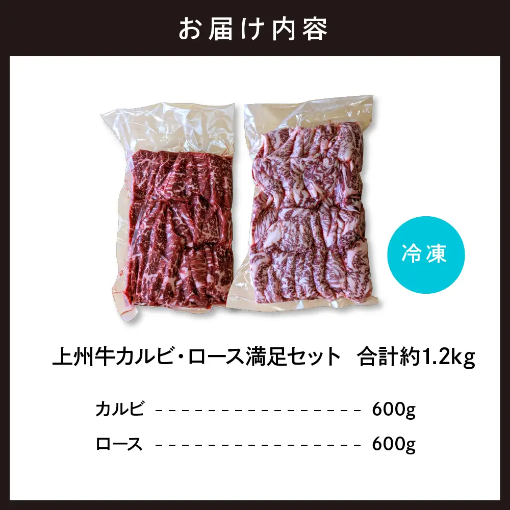 上州牛 カルビ ロース 満足 セット 1.2kg (各600g×計2パック) 群馬県 千代田町※沖縄・離島配送不可 
