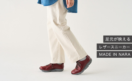 MIDFOOT ( ミッドフッド ) 婦人靴 レザースニーカー MF002JL ( ワイン ) 4E　【 ファッション 靴 シューズ スニーカー レディース 】 【 お洒落 レザーシューズ オイルレザー 快適 履き心地 】  BN003 22.5cm