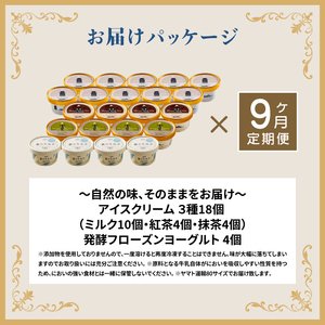 【定期便：全9回】北海道 アイスクリーム3種×18個（ミルク・紅茶・抹茶）とフローズンヨーグルト×4個セット【1115901】