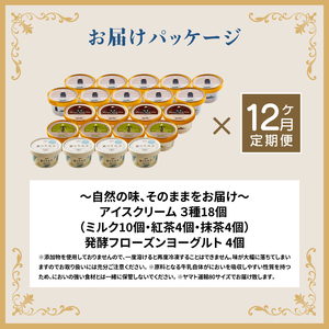 【定期便：全12回】北海道 アイスクリーム3種×18個（ミルク・紅茶・抹茶）とフローズンヨーグルト×4個セット【1116001】