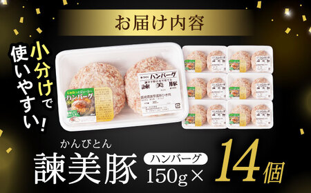 諫美豚ハンバーグ 14個(各150g) 計2.1kg / 豚肉 ハンバーグ はんばーぐ おかず 惣菜 冷凍 / 諫早市 / 土井農場 [AHAD052]