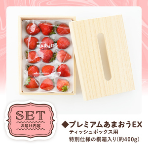 ＜先行予約受付中・数量限定＞2027年2月上旬から順次お届け！プレミアムあまおうEX ティッシュボックス用特別仕様の桐箱入り(約400g) 苺 いちご イチゴ フルーツ 果物 くだもの 手作り スイーツ ギフト 贈答 ＜離島配送不可＞【ksg1251】【THE FARM_strawberry】