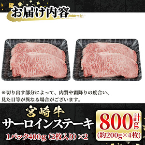 宮崎牛 サーロインステーキ(計800g・約200g×4枚)  牛肉 肉 ブランド牛  冷凍 国産 精肉 お取り寄せ 黒毛和牛 宮崎県 【LJ003】【ローカルブランディング株式会社】