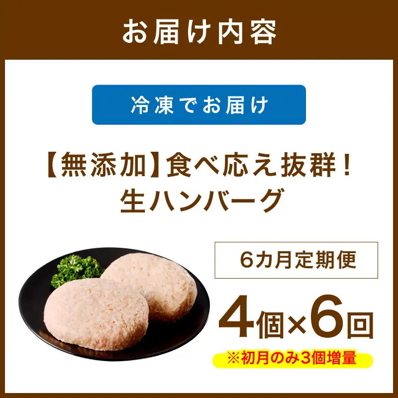 【無添加】食べ応え抜群！ 生ハンバーグ 200g 4個 6ヶ月定期便【087B-001】