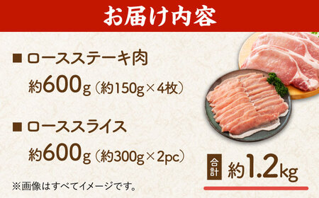 豚ロースステーキ＆スライスセット 約1.2kg（ステーキ用 約150g×4枚・スライス 約300g×2pc）【吉里精肉】[ZEW026]