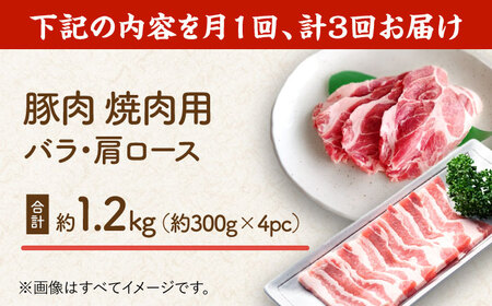 【3回定期便】豚肉 焼肉用（バラ・肩ロース）約1.2kg（約300g×4pc）【吉里精肉】[ZEW096]