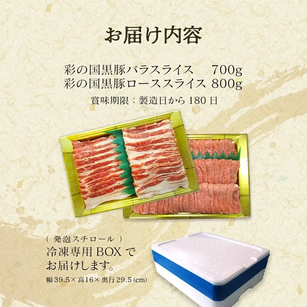 彩の国黒豚ロース・バラ 食べ比べセット 計1.5kg【11218-0791】