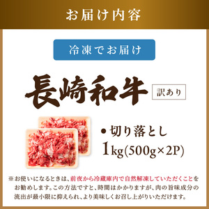 訳あり！【A4～A5】長崎和牛切り落とし1kg(500g×2p)( 牛肉 おすすめ 長崎和牛 バーベキュー 焼肉 切り落とし 冷凍 国産 送料無料 赤身 )【B3-088】
