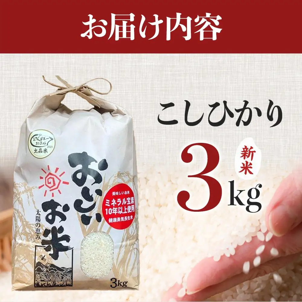 先行予約 【令和8年産 新米】 こしひかり 3kg（農薬・化学肥料不使用）【米 こめ お米 白米 精米 ブランド米 ご飯 人気 徳島 】