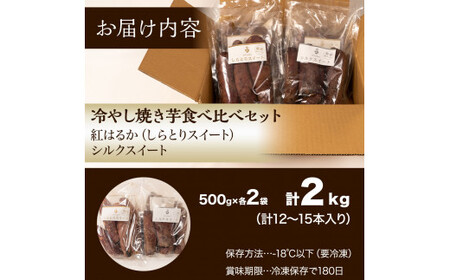 冷やし焼き芋 冷凍 焼き芋 やきいも 2kg 2キロ 食べ比べ セット 500g×各2袋  ( 紅はるか + シルクスイート ) しっとり甘い プレゼント 贈答用 おやつ ダイエット 芋スイーツ 送料無料