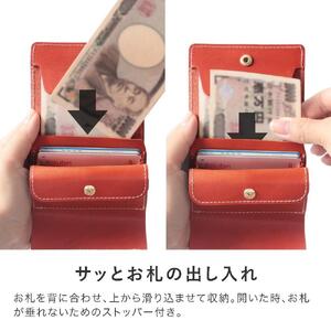 手のひら財布-minit-  三つ折り財布 HUKURO 栃木レザー【オレンジ】【雑貨 ファッション 人気 おすすめ 】